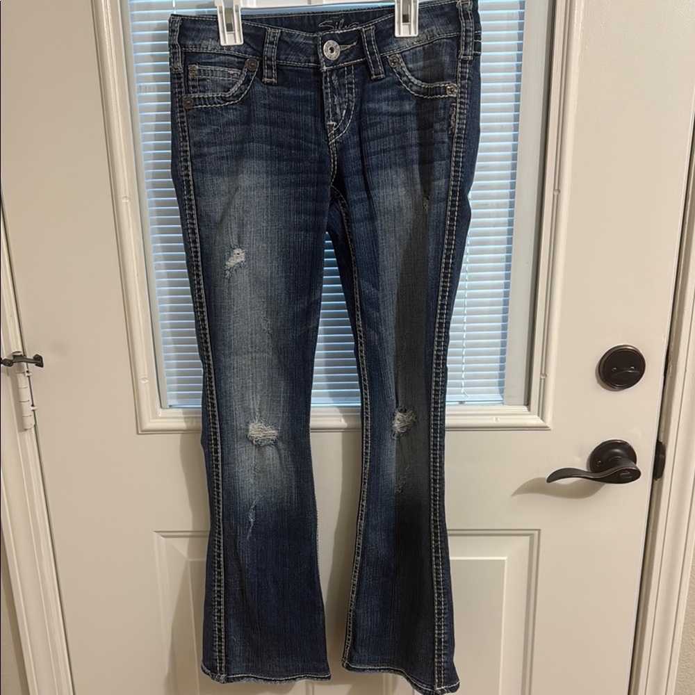 Womens Silver Twisted Bootcut Jeans Size 26x33